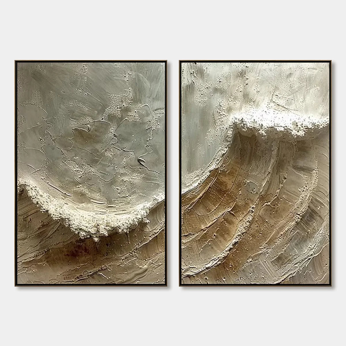 TIDAL WHISPER: Textured Wabi Sabi Coastal Diptych Oil Painting | hanging in living room, Abstract wall art