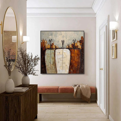 TOGETHER: Textured Impasto Abstract Figurative Painting | black frame version on white wall