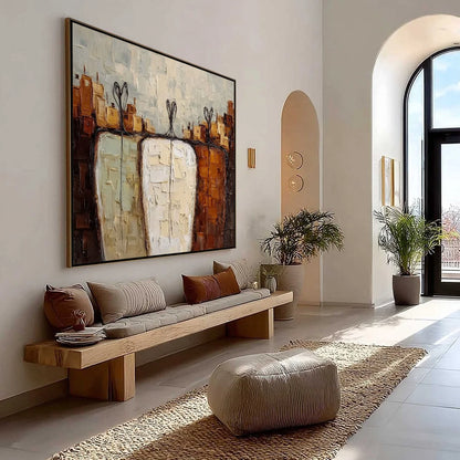 TOGETHER: Textured Impasto Abstract Figurative Painting | Figurative mood, soft natural light studio shot
