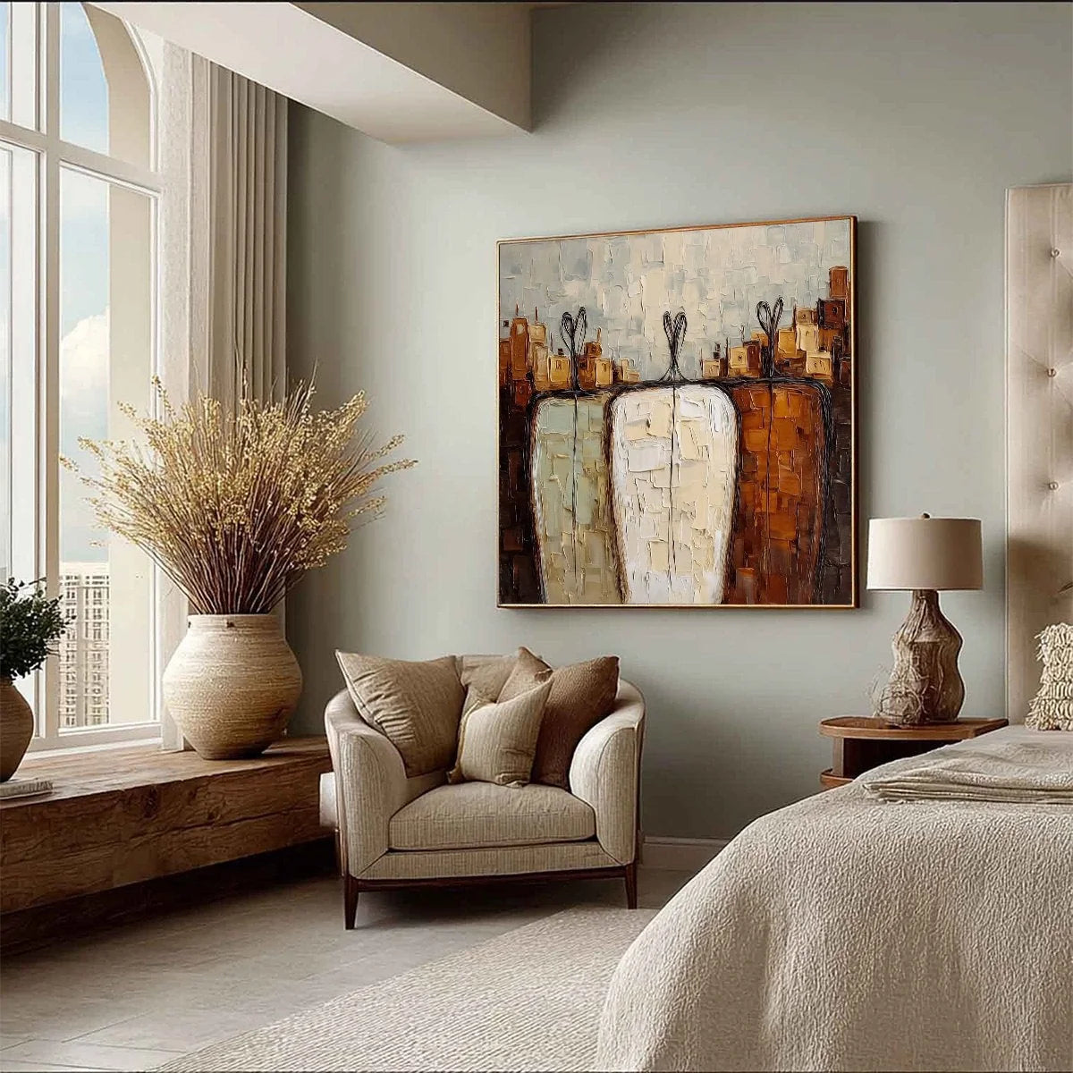 TOGETHER: Textured Impasto Abstract Figurative Painting | multi-color palette, original oil on stretched canvas art