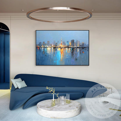 Tokyo City Skyline Painting, Large Horizontal Abstract Cityscape, Oversized Mode #4