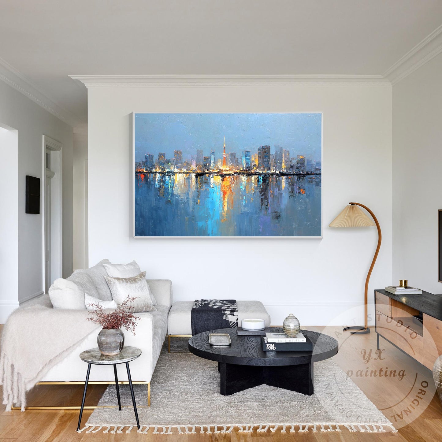 Tokyo City Skyline Painting, Large Horizontal Abstract Cityscape, Oversized Mode #5