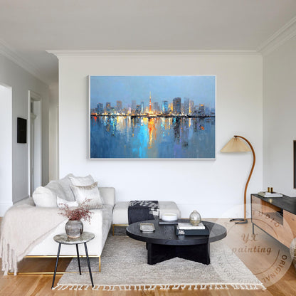 Tokyo City Skyline Painting, Large Horizontal Abstract Cityscape, Oversized Mode #5