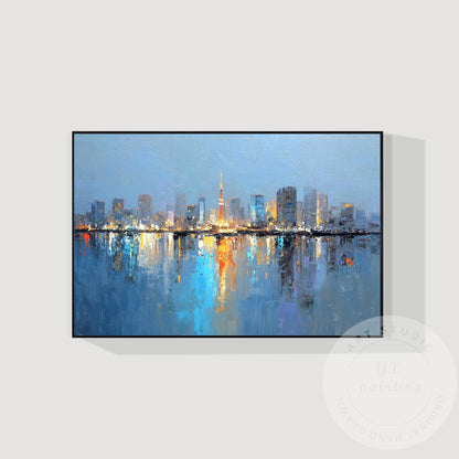 Tokyo City Skyline Painting, Large Horizontal Abstract Cityscape, Oversized Mode #7