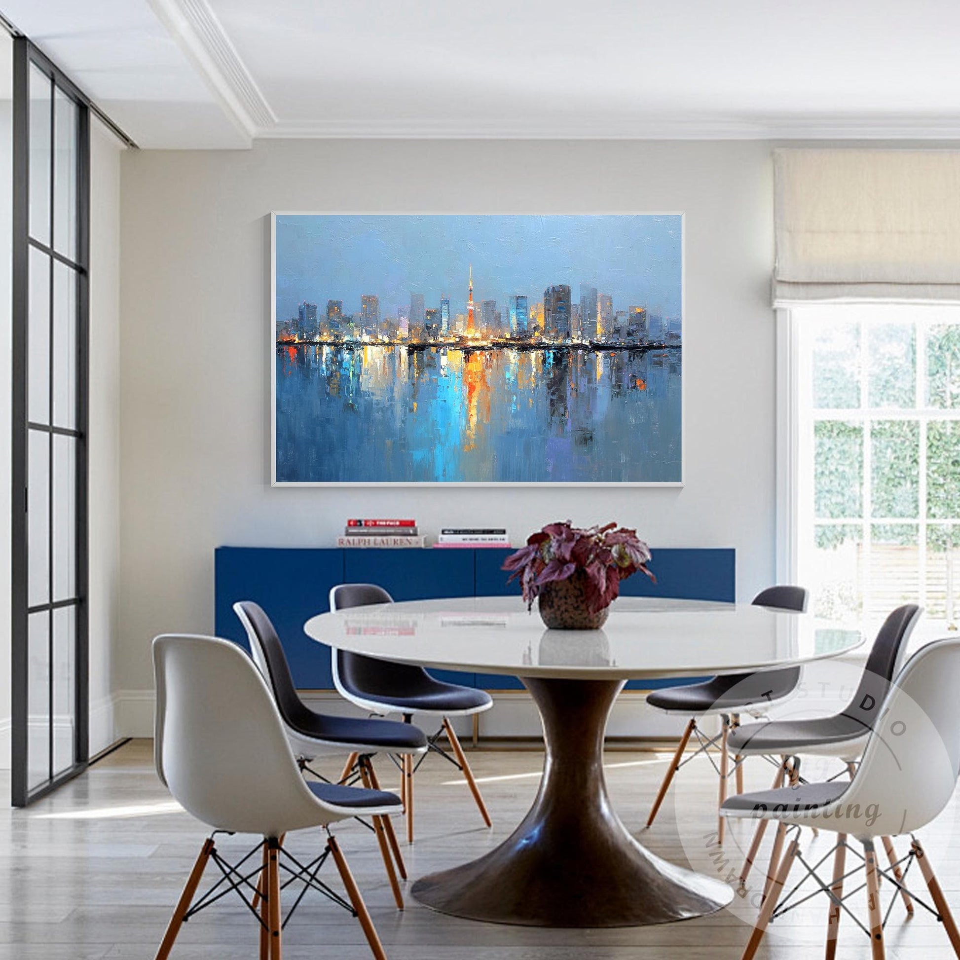 Tokyo City Skyline Painting, Large Horizontal Abstract Cityscape, Oversized Mode #1