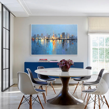 Tokyo City Skyline Painting, Large Horizontal Abstract Cityscape, Oversized Mode #1