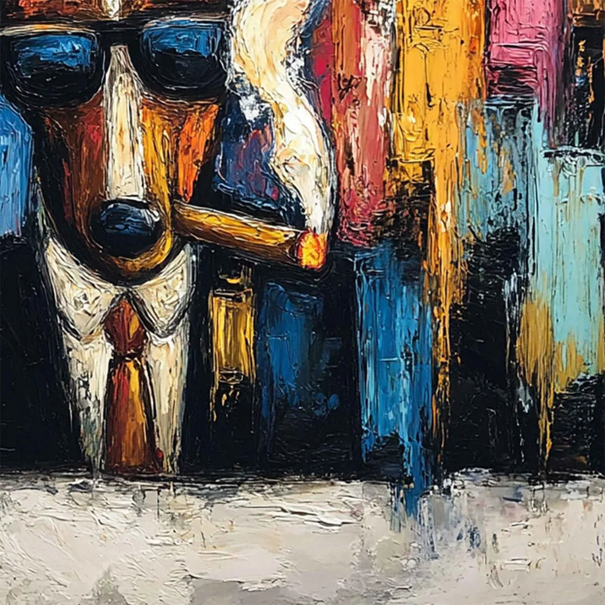 TOP DOG: Textured Impasto Painting of a Dog in the City | rectangular format, hand-painted canvas edge