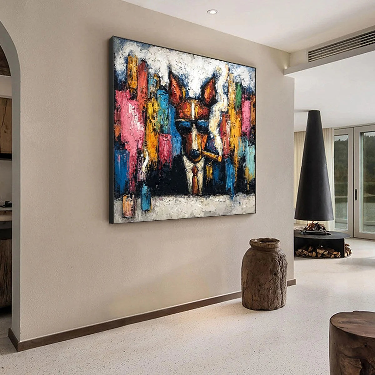 TOP DOG: Textured Impasto Painting of a Dog in the City | Abstract mood, soft natural light studio shot