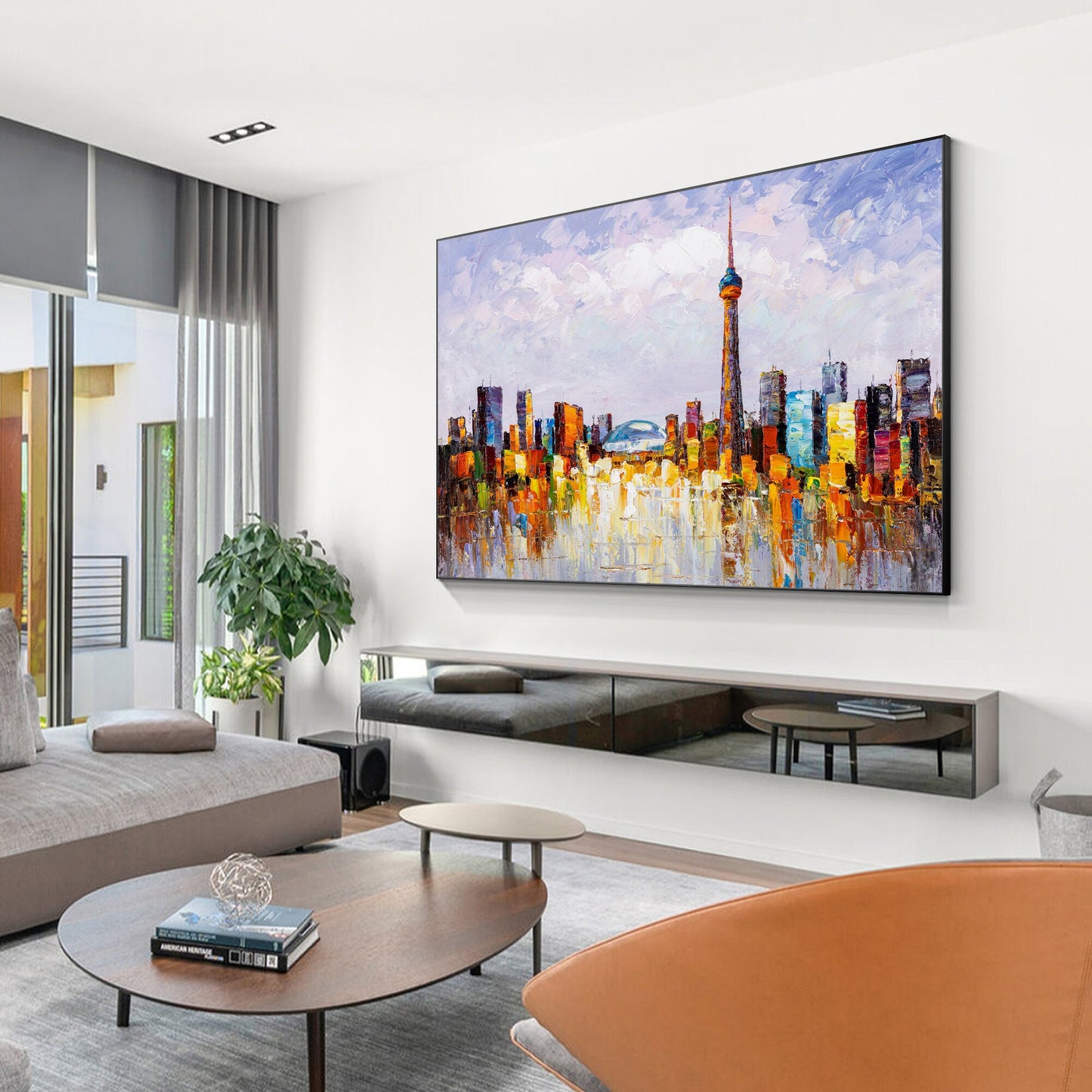 Toronto Skyline Painting: Heavy Texture Acrylic Canvas Art #2