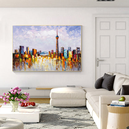Toronto Skyline Painting: Heavy Texture Acrylic Canvas Art #3