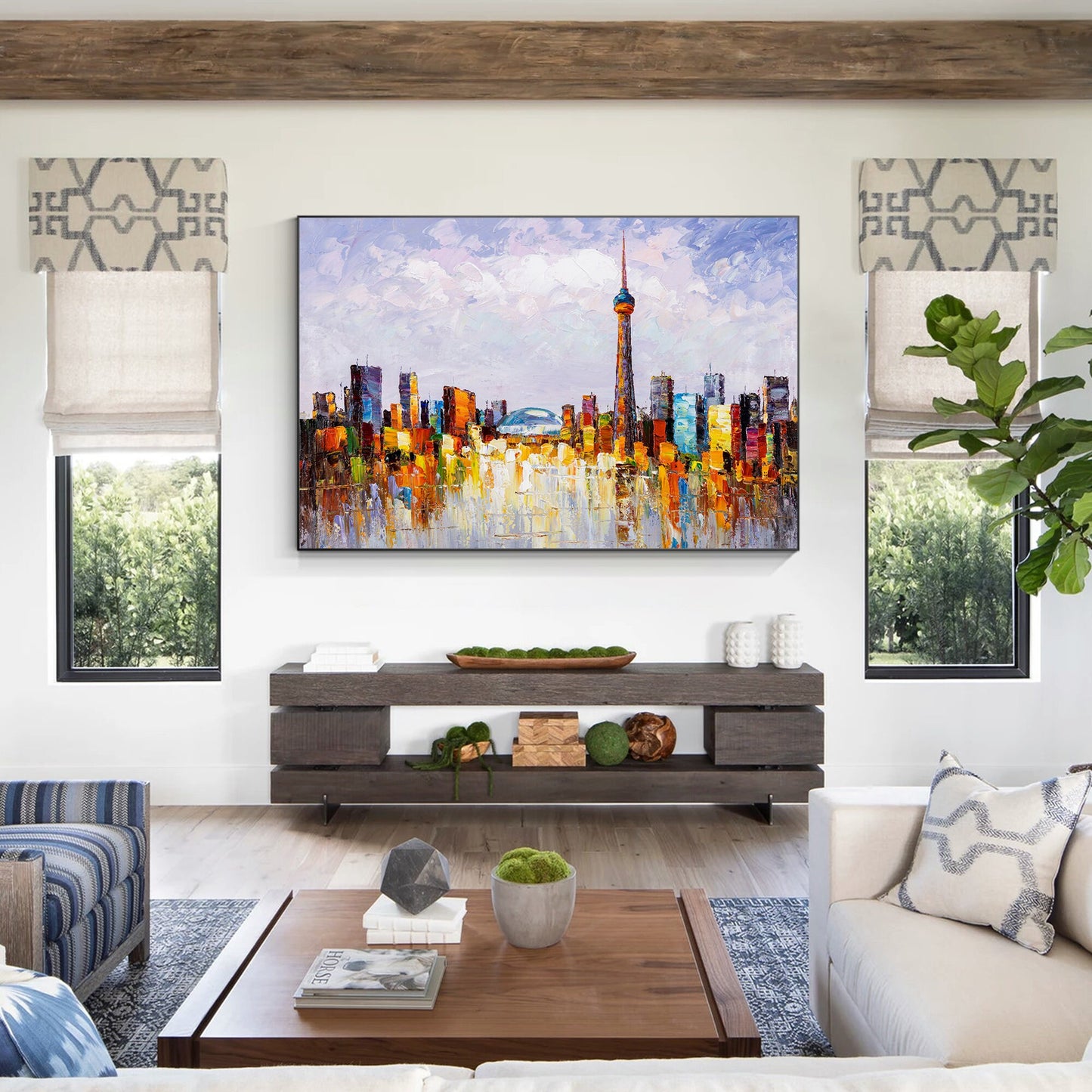 Toronto Skyline Painting: Heavy Texture Acrylic Canvas Art #5