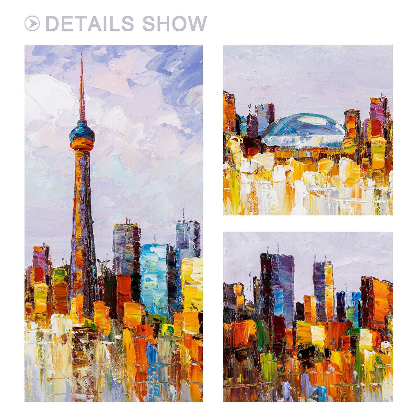 Toronto Skyline Painting: Heavy Texture Acrylic Canvas Art #6