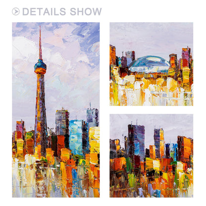 Toronto Skyline Painting: Heavy Texture Acrylic Canvas Art #6