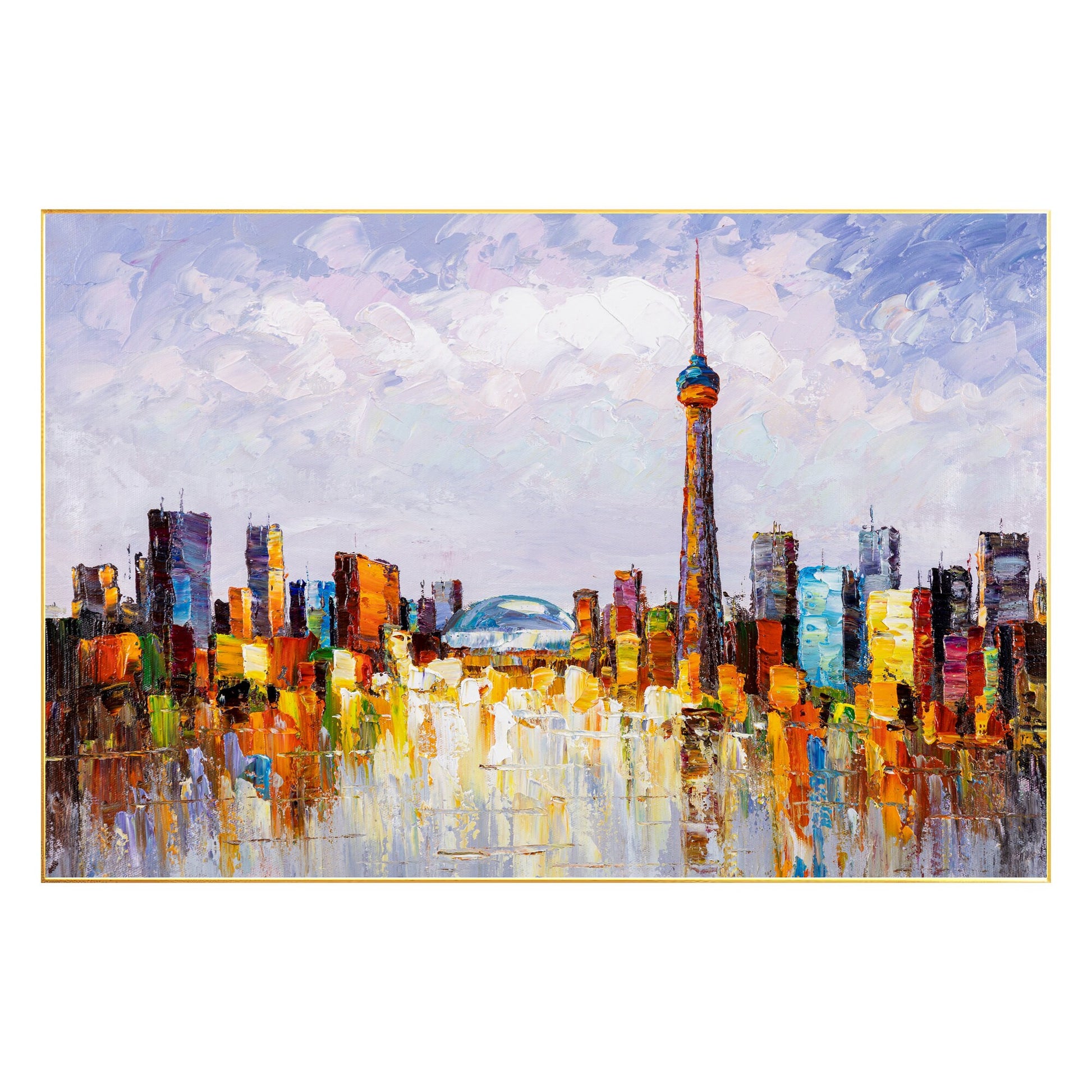 Toronto Skyline Painting: Heavy Texture Acrylic Canvas Art #8