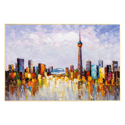 Toronto Skyline Painting: Heavy Texture Acrylic Canvas Art #8