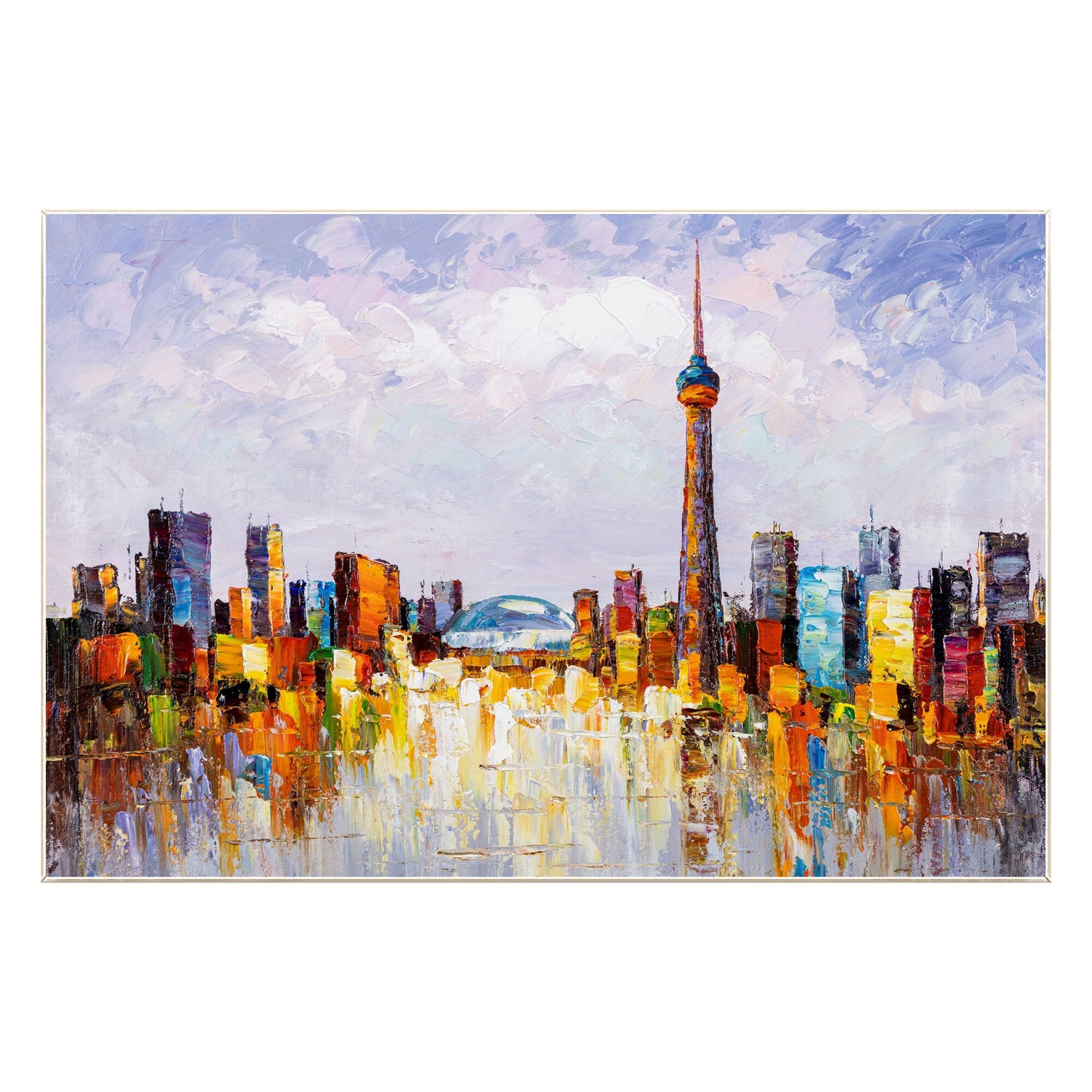 Toronto Skyline Painting: Heavy Texture Acrylic Canvas Art #9