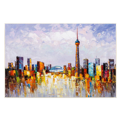 Toronto Skyline Painting: Heavy Texture Acrylic Canvas Art #9