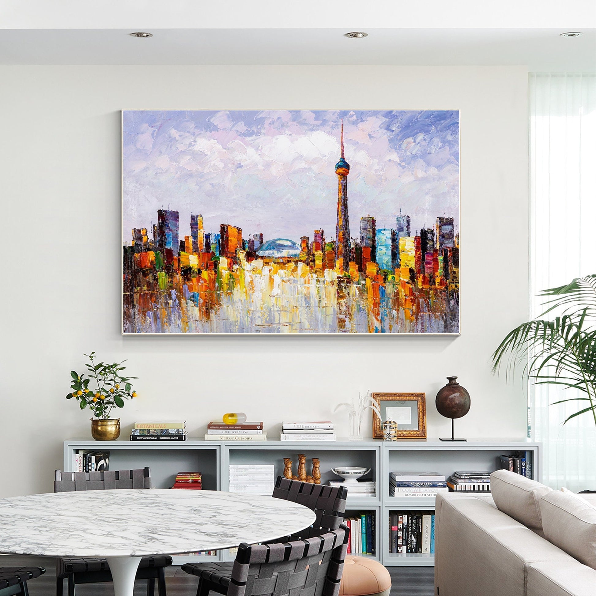 Toronto Skyline Painting: Heavy Texture Acrylic Canvas Art #1