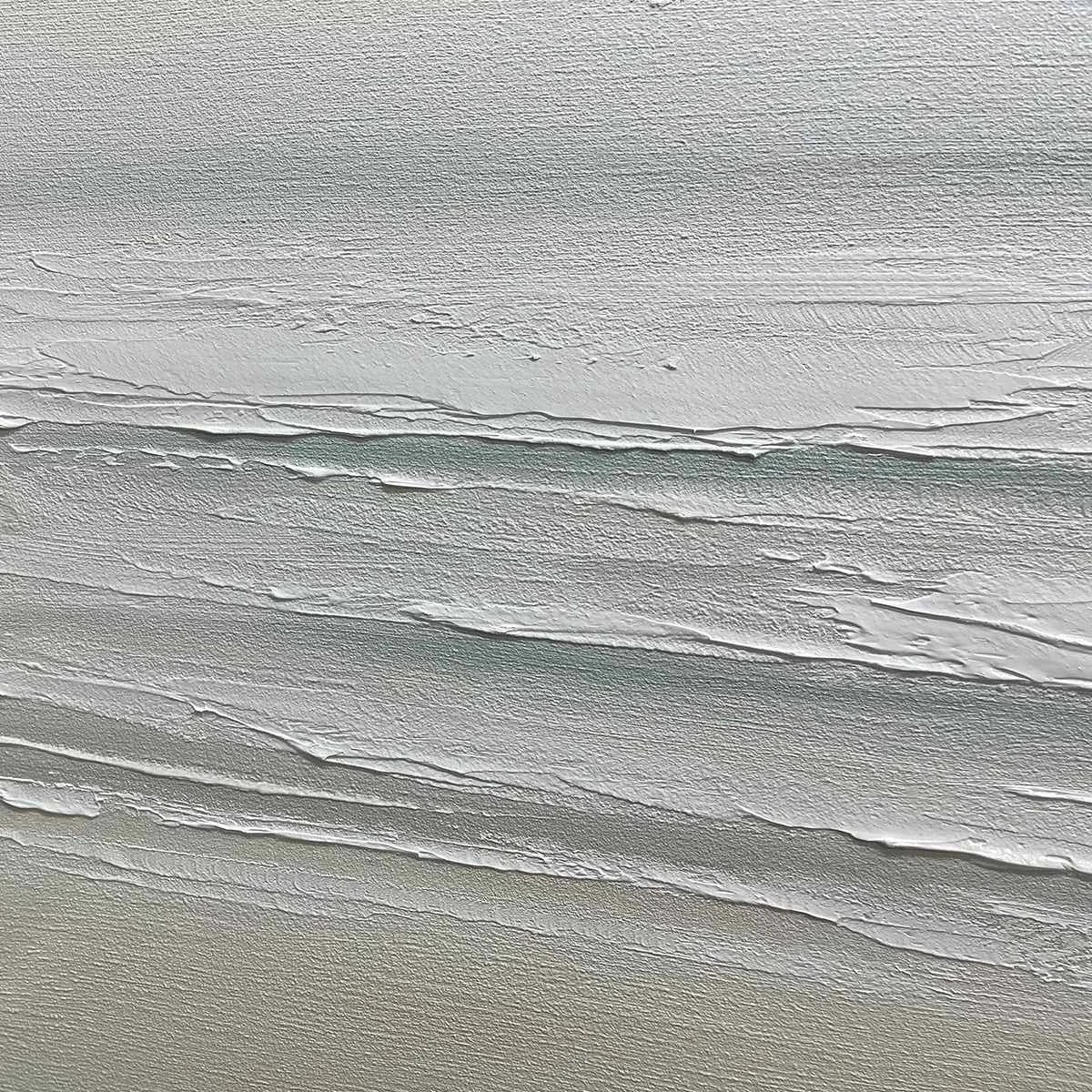 TRANQUIL COAST: Minimalist Coastal Landscape Painting in Neutral Tones | rectangular format, hand-painted canvas edge