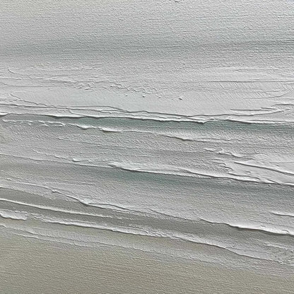 TRANQUIL COAST: Minimalist Coastal Landscape Painting in Neutral Tones | rectangular format, hand-painted canvas edge