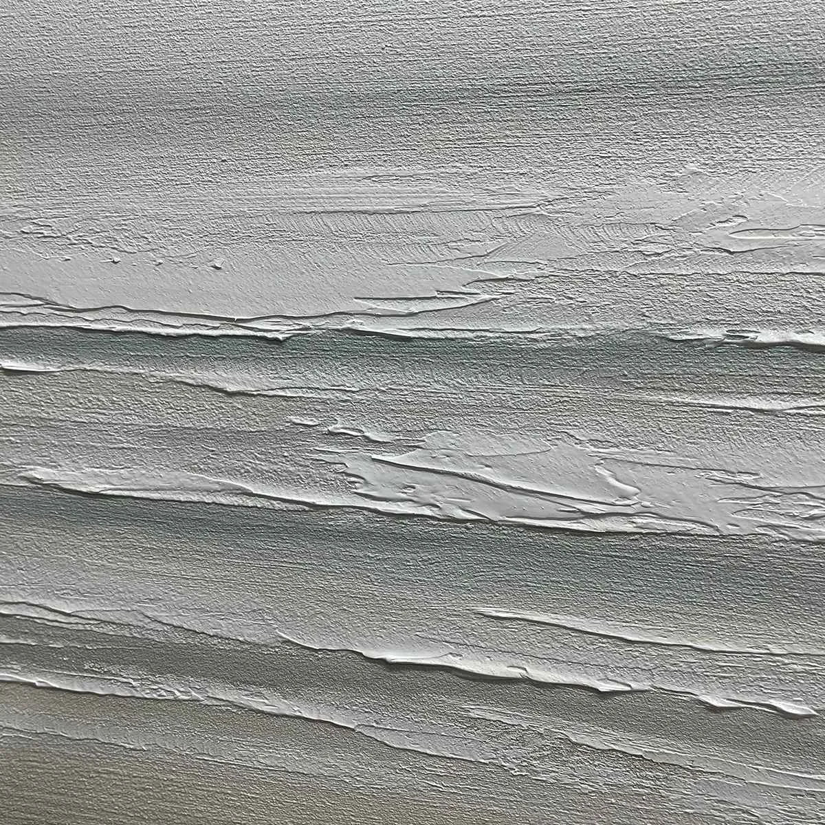 TRANQUIL COAST: Minimalist Coastal Landscape Painting in Neutral Tones | black frame version on white wall
