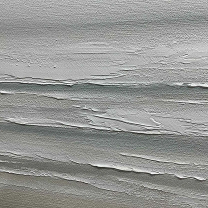 TRANQUIL COAST: Minimalist Coastal Landscape Painting in Neutral Tones | black frame version on white wall