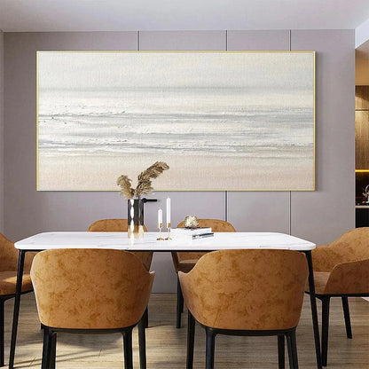 TRANQUIL COAST: Minimalist Coastal Landscape Painting in Neutral Tones | Landscape mood, soft natural light studio shot