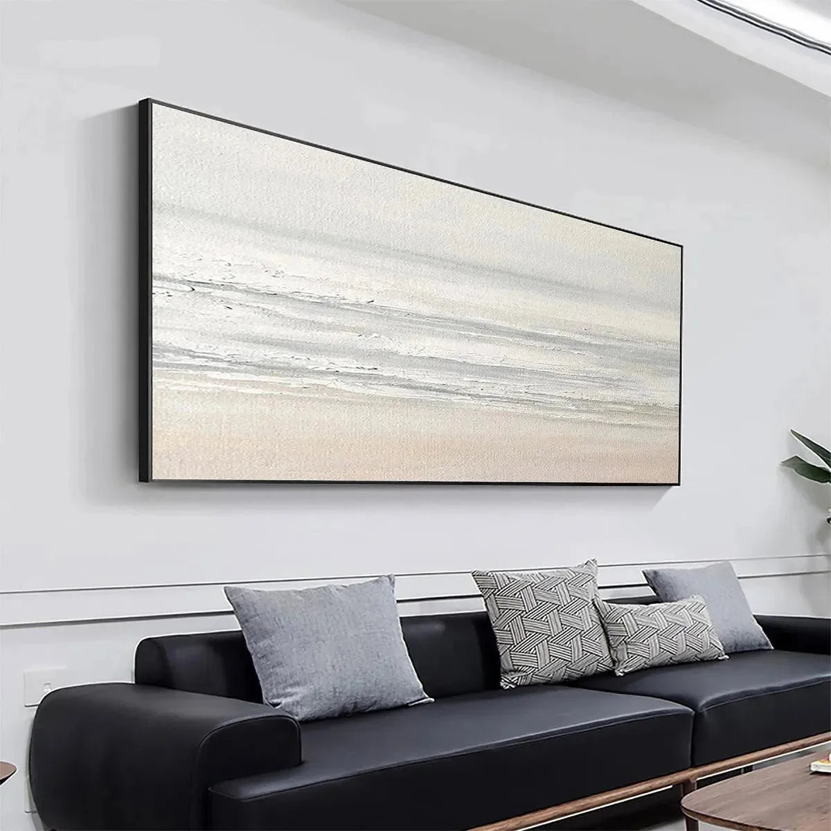 TRANQUIL COAST: Minimalist Coastal Landscape Painting in Neutral Tones | multi-color palette, original oil on stretched canvas art