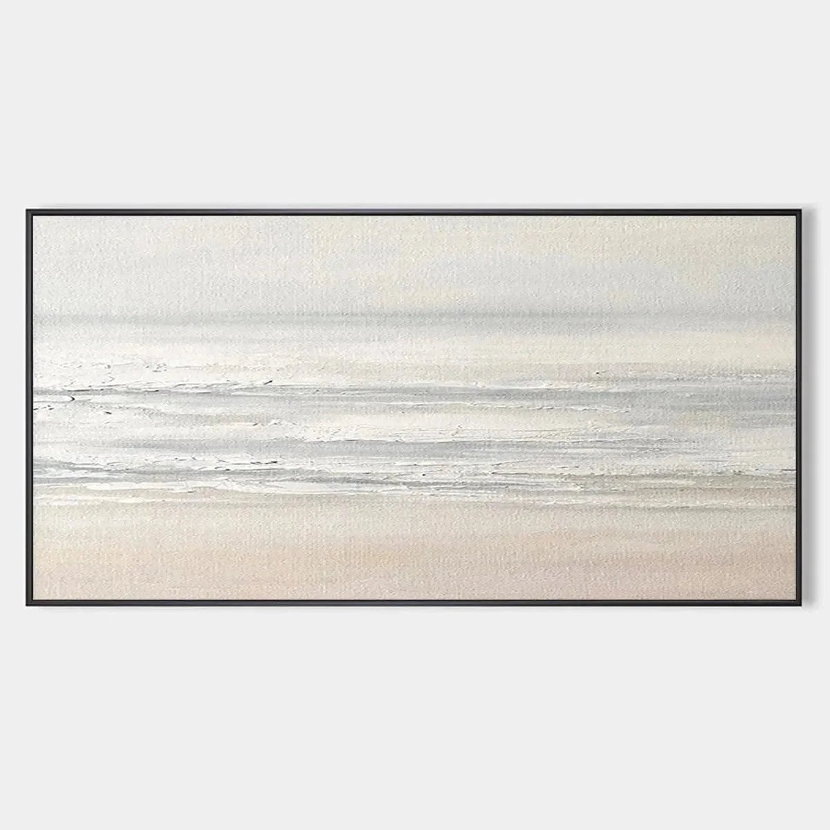 TRANQUIL COAST: Minimalist Coastal Landscape Painting in Neutral Tones | hanging in living room, Landscape wall art