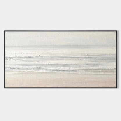 TRANQUIL COAST: Minimalist Coastal Landscape Painting in Neutral Tones | hanging in living room, Landscape wall art