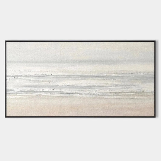 TRANQUIL COAST: Minimalist Coastal Landscape Painting in Neutral Tones | hanging in living room, Landscape wall art
