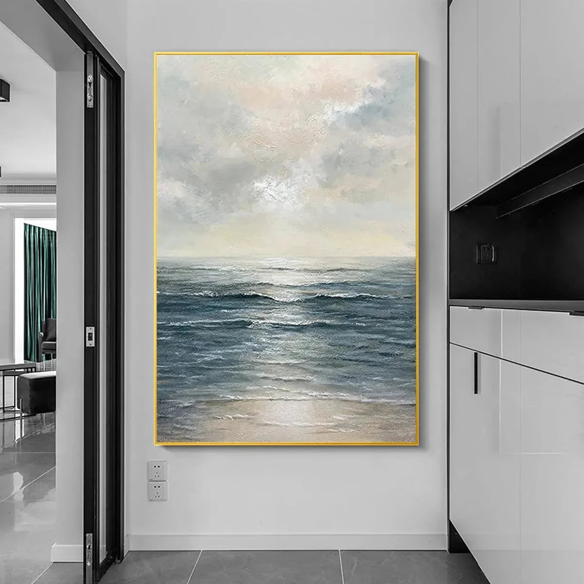 TRANQUIL SHORES: Serene Coastal Landscape Oil Painting | Landscape closeup, raised brushwork detail