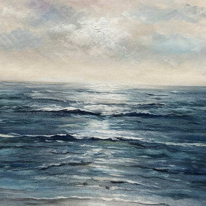 TRANQUIL SHORES: Serene Coastal Landscape Oil Painting | black frame version on white wall
