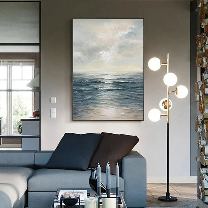 TRANQUIL SHORES: Serene Coastal Landscape Oil Painting | multi-color palette, original oil on stretched canvas art