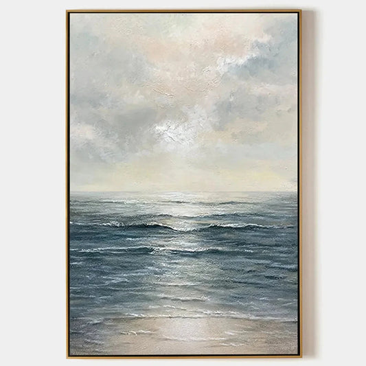 TRANQUIL SHORES: Serene Coastal Landscape Oil Painting | hanging in living room, Landscape wall art