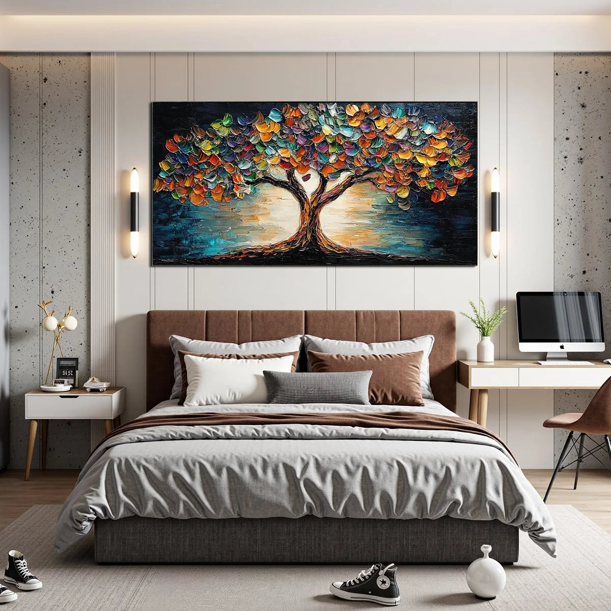 TREE OF LIFE: Textured Impasto Colorful Tree Oil Painting | Figurative mood, soft natural light studio shot