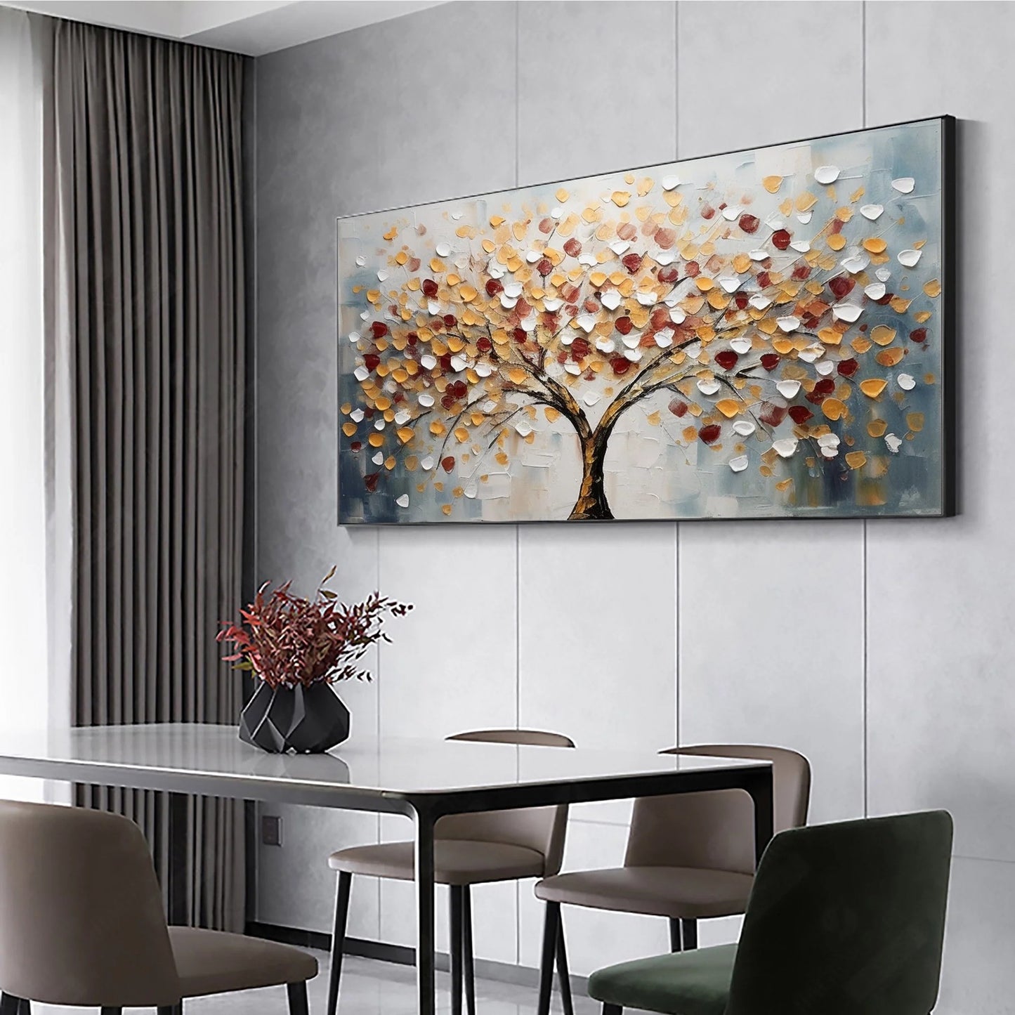 Tree of Life Large Textured Landscape Painting Canvas styled in a refined neutral room setting to show wall scale, calm proportion, and interior decor mood.