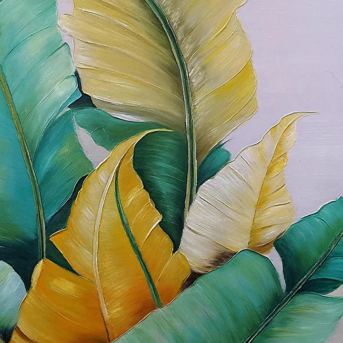 TROPICAL ABUNDANCE: Textured Tropical Leaves Painting, Green and Gold Wall Art, Vertical Canvas, Botanical Decor | rolled canvas, ready for custom framing