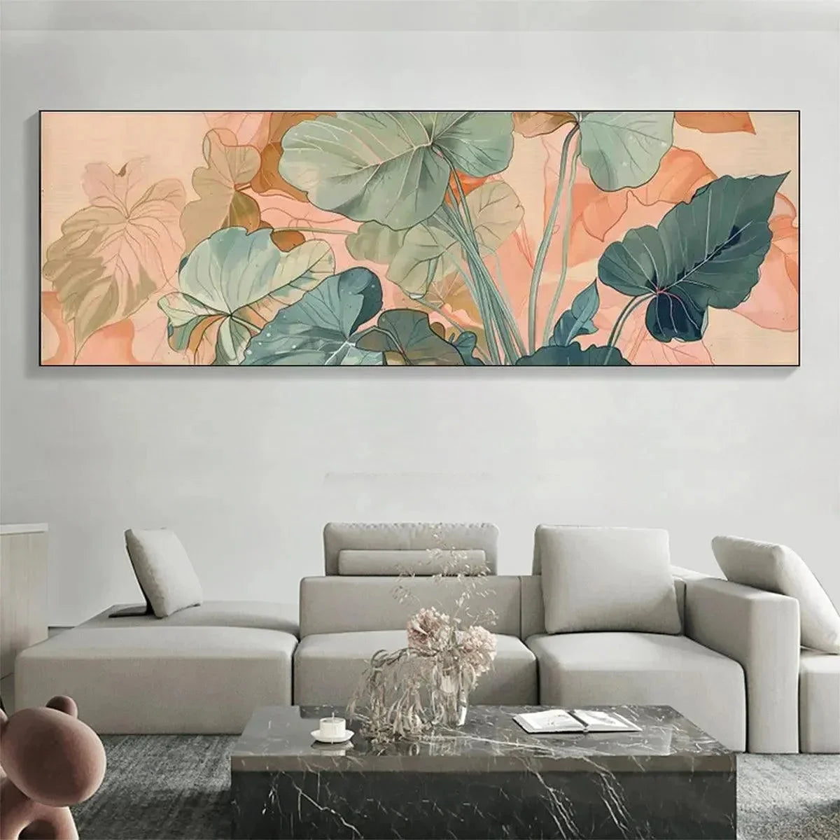 TROPICAL LEAF PANORAMIC: Botanical Painting, Panoramic Wall Art | Abstract closeup, raised brushwork detail