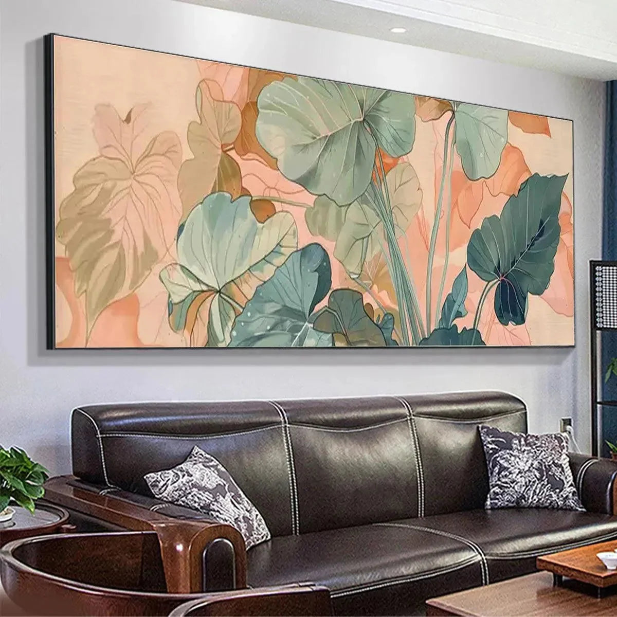 TROPICAL LEAF PANORAMIC: Botanical Painting, Panoramic Wall Art | rolled canvas, ready for custom framing