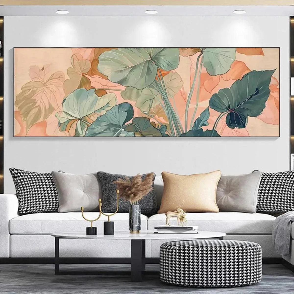 TROPICAL LEAF PANORAMIC: Botanical Painting, Panoramic Wall Art | Abstract mood, soft natural light studio shot