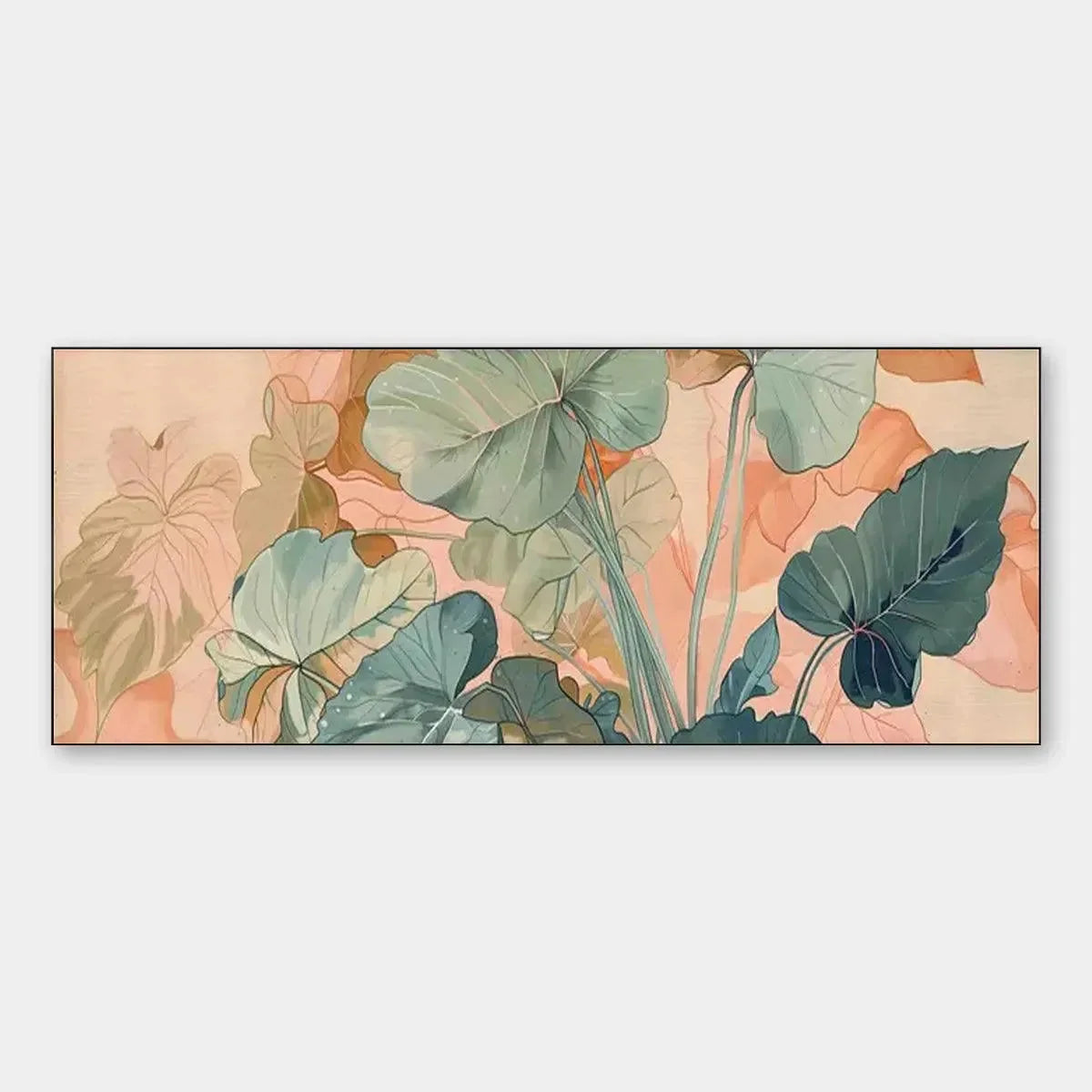 TROPICAL LEAF PANORAMIC: Botanical Painting, Panoramic Wall Art | hanging in living room, Abstract wall art