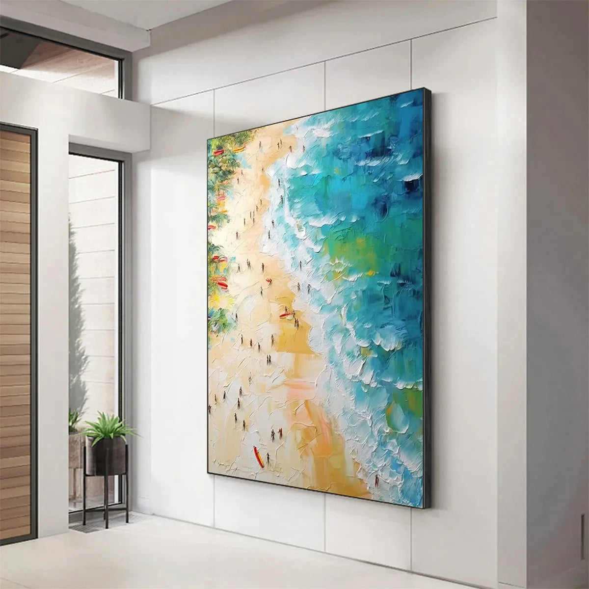 TROPICAL PARADISE: Vertical Impasto Beach Scene Oil Painting | Abstract closeup, raised brushwork detail