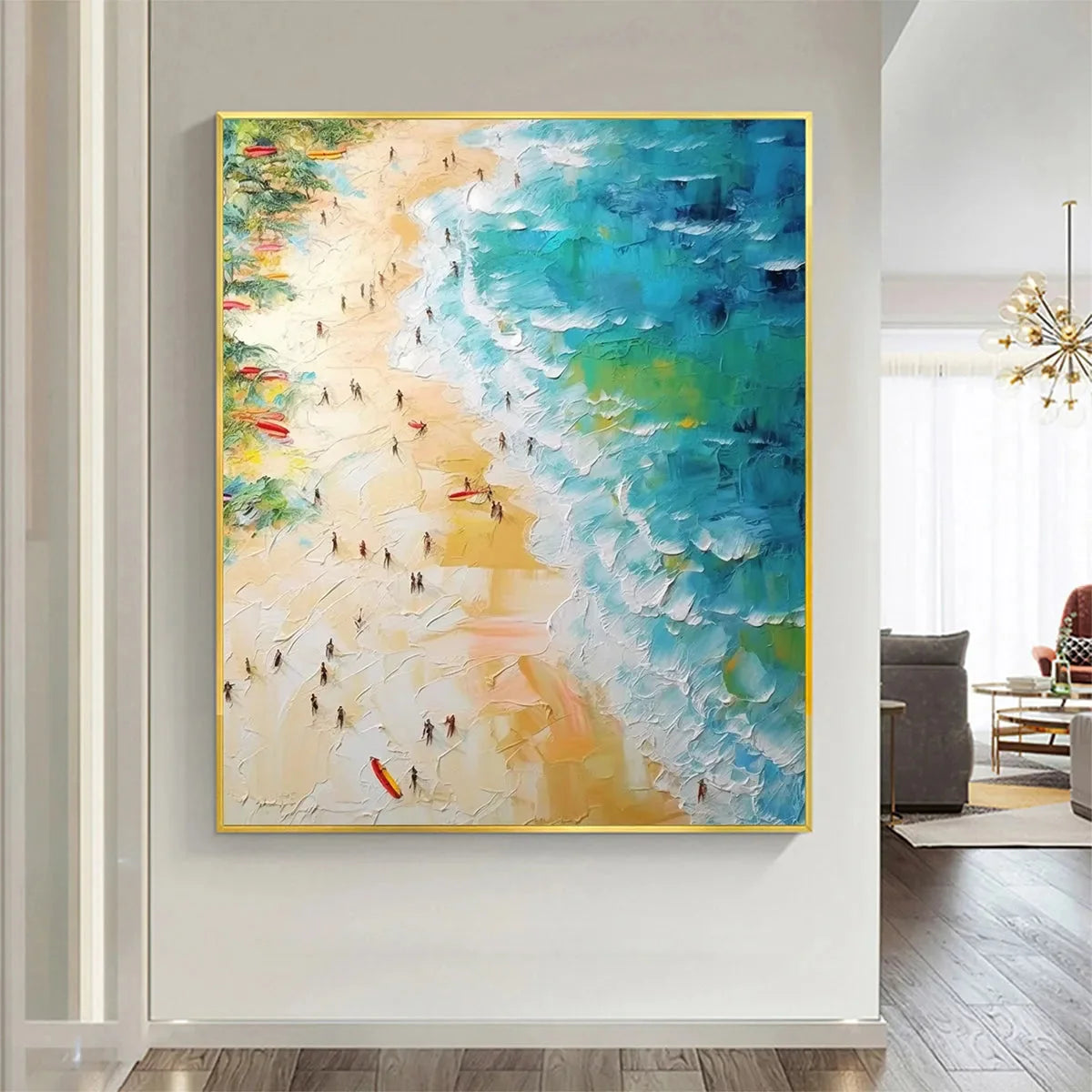 TROPICAL PARADISE: Vertical Impasto Beach Scene Oil Painting | rectangular format, hand-painted canvas edge