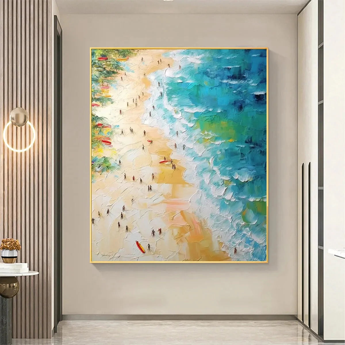 TROPICAL PARADISE: Vertical Impasto Beach Scene Oil Painting | rolled canvas, ready for custom framing