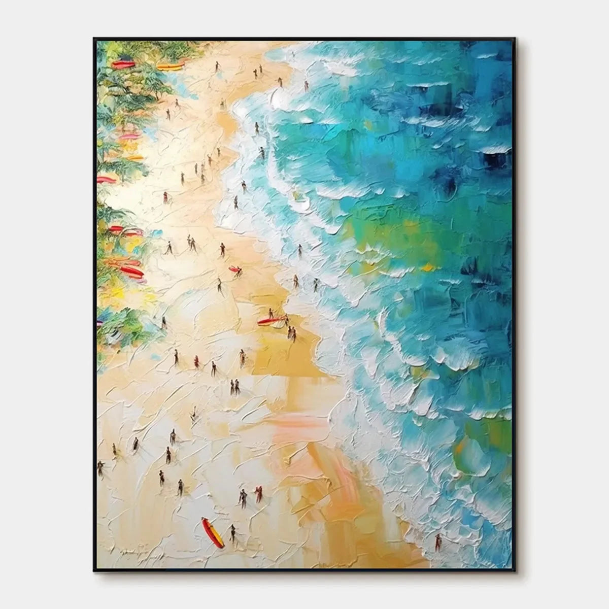 TROPICAL PARADISE: Vertical Impasto Beach Scene Oil Painting | hanging in living room, Abstract wall art