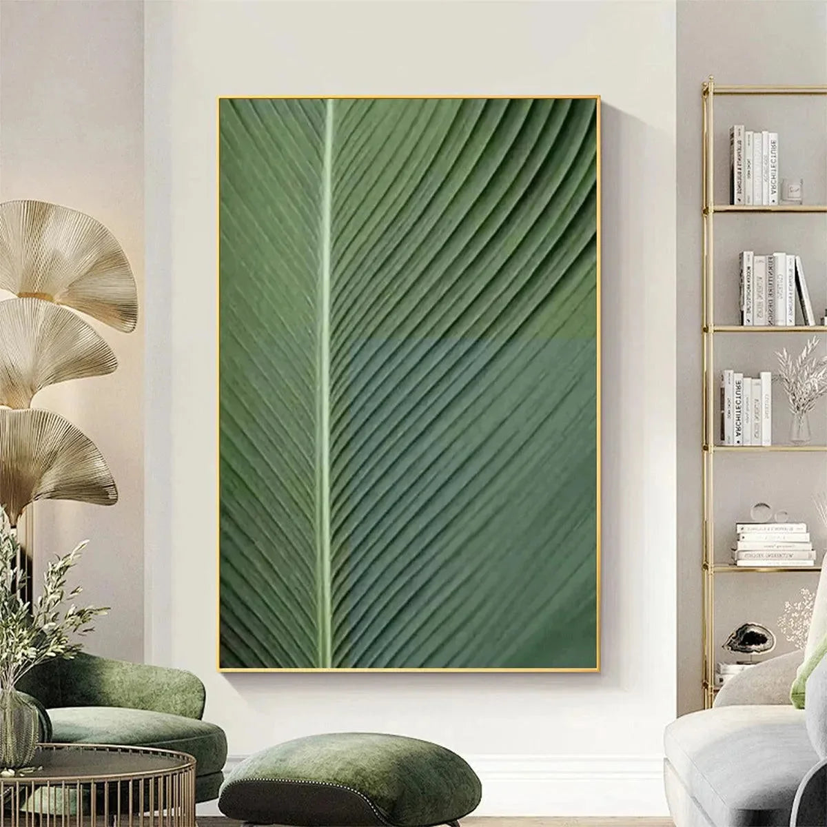 TROPICAL SERENITY: Minimalist Botanical Painting, Green Leaf Wall Art, Vertical Canvas | Minimalist closeup, raised brushwork detail