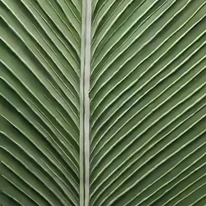 TROPICAL SERENITY: Minimalist Botanical Painting, Green Leaf Wall Art, Vertical Canvas | rectangular format, hand-painted canvas edge