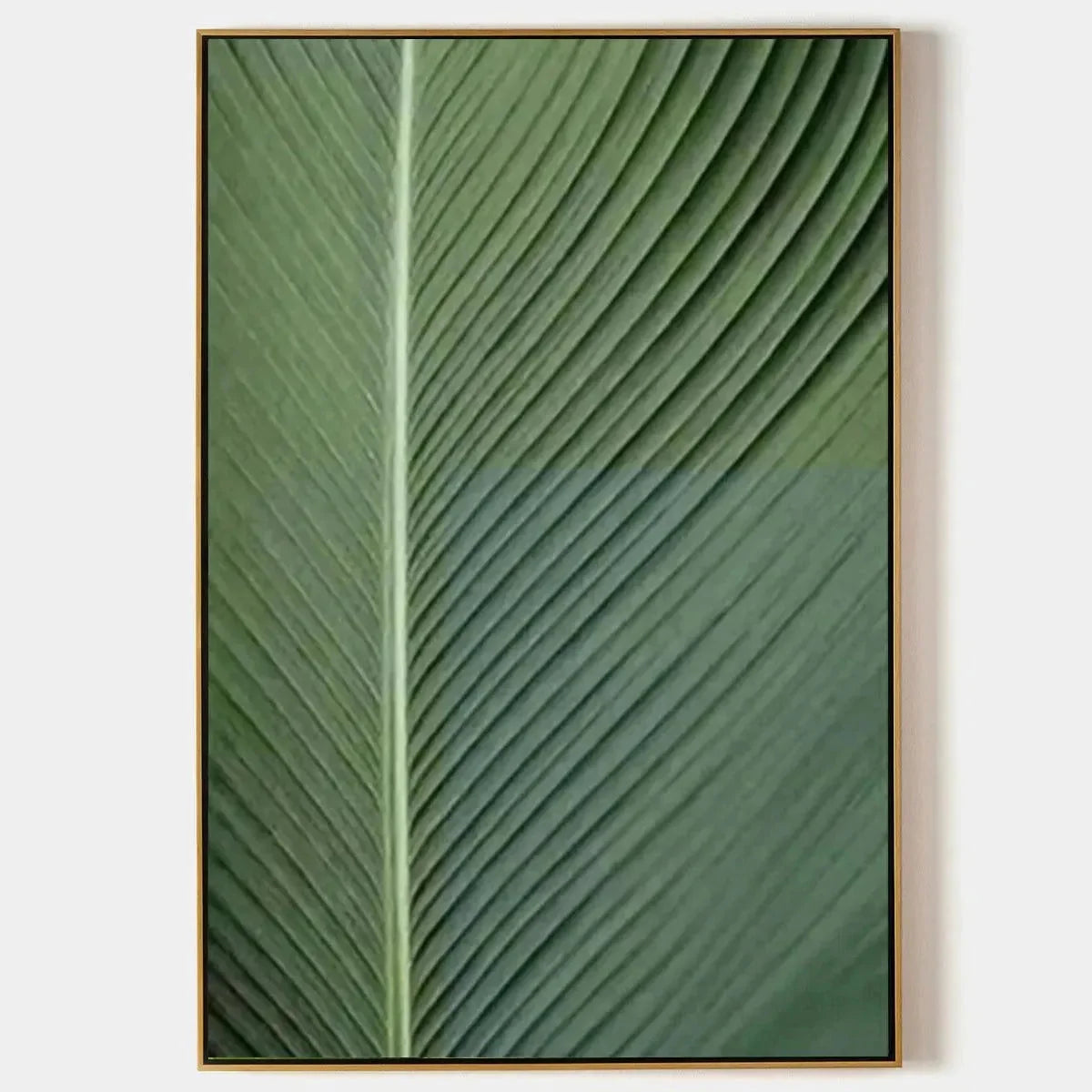 TROPICAL SERENITY: Minimalist Botanical Painting, Green Leaf Wall Art, Vertical Canvas | hanging in living room, Minimalist wall art