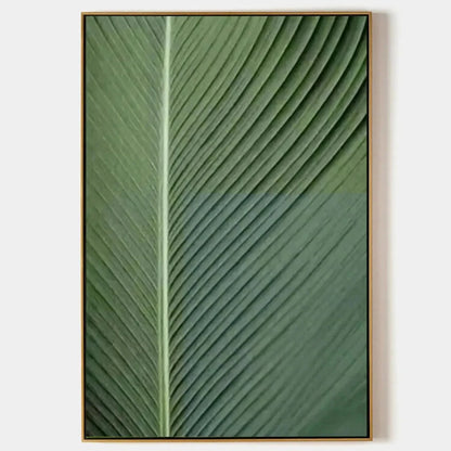 TROPICAL SERENITY: Minimalist Botanical Painting, Green Leaf Wall Art, Vertical Canvas | hanging in living room, Minimalist wall art